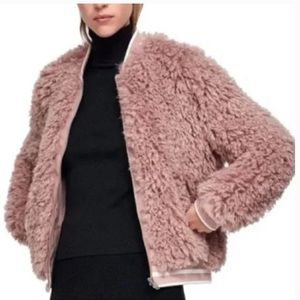 ZARA Women's Faux Fur Teddy Pink Bomber Jacket (Size Medium)